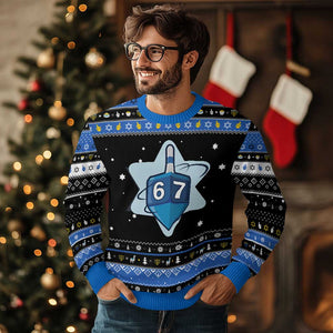 Funny Chanukah 67 Hanukkah Ugly Sweater Six Seven Meme Dreidel Star Of David TS11 Black Blue Print Your Wear