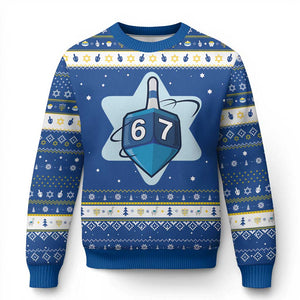 Funny Chanukah 67 Hanukkah Ugly Sweater Six Seven Meme Dreidel Star Of David TS11 Blue White Print Your Wear