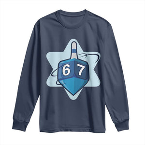 Funny Hanukkah 67 Long Sleeve Shirt Six Seven Meme Dreidel Star Of David TS11 Navy Print Your Wear