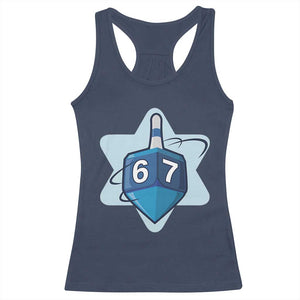 Funny Hanukkah 67 Racerback Tank Top Six Seven Meme Dreidel Star Of David TS11 Navy Print Your Wear