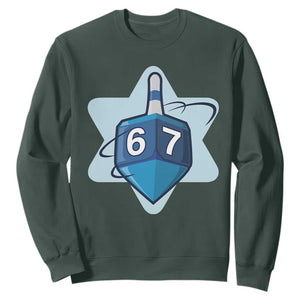 Funny Hanukkah 67 Sweatshirt Six Seven Meme Dreidel Star Of David TS11 Dark Forest Green Print Your Wear