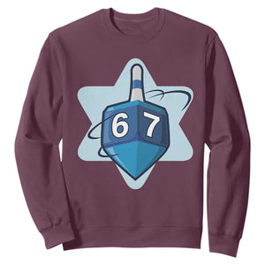 Funny Hanukkah 67 Sweatshirt Six Seven Meme Dreidel Star Of David TS11 Maroon Print Your Wear