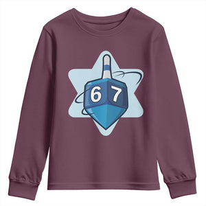 Funny Hanukkah 67 Youth Sweatshirt Six Seven Meme Dreidel Star Of David TS11 Maroon Print Your Wear