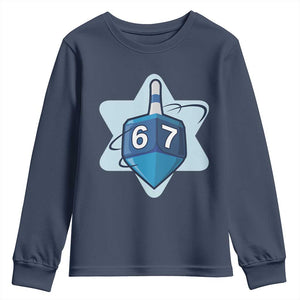 Funny Hanukkah 67 Youth Sweatshirt Six Seven Meme Dreidel Star Of David TS11 Navy Print Your Wear