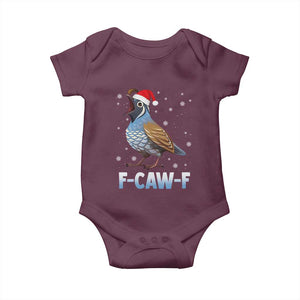 Funny F Caw F Quail Christmas Baby Onesie Cartoon Quail Bird Santa Hat Poultry Humor TS11 Maroon Print Your Wear