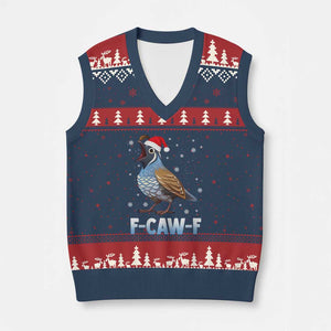 Funny F Caw F Quail Xmas V-Neck Knit Sweater Vest Cartoon Quail Bird Santa Hat Poultry Humor TS11 Navy Red Print Your Wear