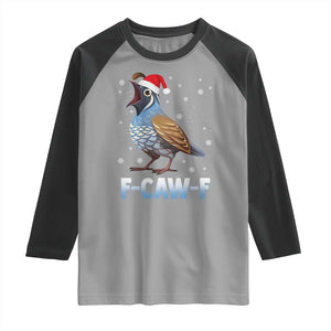 Funny F Caw F Quail Christmas Raglan Shirt Cartoon Quail Bird Santa Hat Poultry Humor TS11 Sport Gray Black Print Your Wear