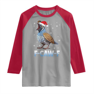 Funny F Caw F Quail Christmas Raglan Shirt Cartoon Quail Bird Santa Hat Poultry Humor TS11 Sport Gray Red Print Your Wear
