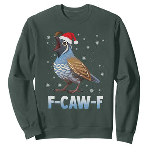 Funny F Caw F Quail Christmas Sweatshirt Cartoon Quail Bird Santa Hat Poultry Humor TS11 Dark Forest Green Print Your Wear
