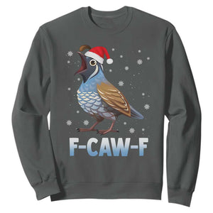 Funny F Caw F Quail Christmas Sweatshirt Cartoon Quail Bird Santa Hat Poultry Humor TS11 Dark Heather Print Your Wear