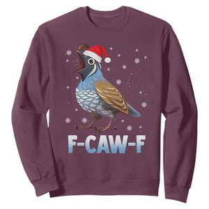 Funny F Caw F Quail Christmas Sweatshirt Cartoon Quail Bird Santa Hat Poultry Humor TS11 Maroon Print Your Wear