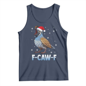 Funny F Caw F Quail Christmas Tank Top Cartoon Quail Bird Santa Hat Poultry Humor TS11 Navy Print Your Wear