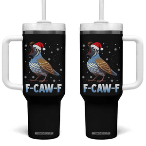 Funny F Caw F Quail Christmas Tumbler With Handle Cartoon Quail Bird Santa Hat Poultry Humor TS11 One Size: 40 oz Black Print Your Wear