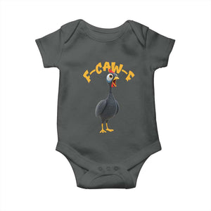 Funny F Caw F Guinea Fowl Baby Onesie Cartoon Guinea Bird Poultry Humor TS11 Dark Heather Print Your Wear