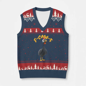 Funny F Caw F Guinea Fowl V-Neck Knit Sweater Vest Cartoon Guinea Bird Poultry Humor TS11 Navy Red Print Your Wear