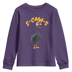 Funny F Caw F Guinea Fowl Youth Sweatshirt Cartoon Guinea Bird Poultry Humor TS11 Purple Print Your Wear