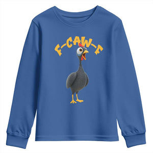 Funny F Caw F Guinea Fowl Youth Sweatshirt Cartoon Guinea Bird Poultry Humor TS11 Royal Blue Print Your Wear