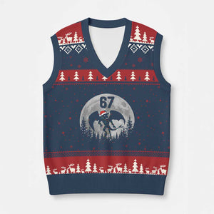 Funny Jersey Devil 67 Christmas Santa Hat Moon Night Stroll V-Neck Knit Sweater Vest TS11 Navy Red Print Your Wear