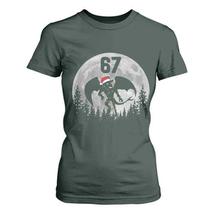 Funny Jersey Devil 67 Christmas Santa Hat Moon Night Stroll T Shirt For Women TS11 Dark Forest Green Print Your Wear