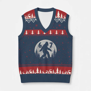 Funny Bigfoot 67 Night Stroll Moon Sasquatch V-Neck Knit Sweater Vest TS11 Navy Red Print Your Wear