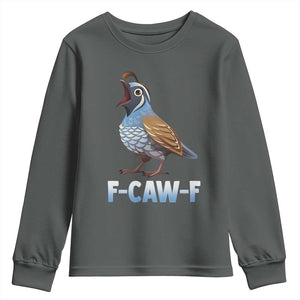 Funny F Caw F Quail Youth Sweatshirt Cartoon Quail Bird Poultry Humor TS11 Dark Heather Print Your Wear