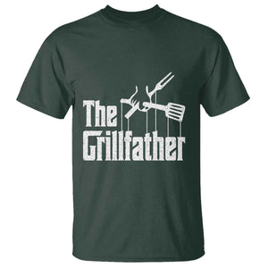 Funny BBQ Grilling T Shirt The Grillfather Vintage Father's Day TS11 Dark Forest Green Print Your Wear
