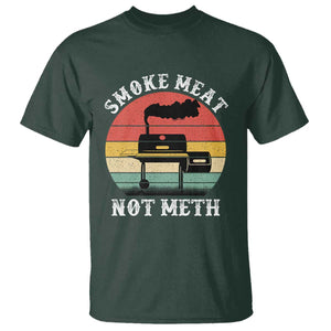 Funny Smoke Meat Not Meth T Shirt Retro Vintage Grilling BBQ TS11 Dark Forest Green Print Your Wear