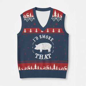 Funny BBQ Grilling I'd Smoke That V-Neck Knit Sweater Vest Barbecue Grill Father's Day TS11 Navy Red Print Your Wear