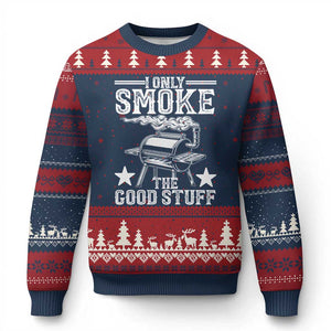 Funny BBQ Grilling I Only Smoke The Good Stuff Ugly Christmas Sweater Barbecue Grill Father's Day TS11 Navy Red Print Your Wear