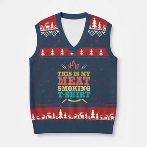 Funny Grilling BBQ V-Neck Knit Sweater Vest This Is My Meat Smoking Shirt Retro Fork Father's Day TS11 Navy Red Print Your Wear