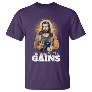 Funny Jesus Gym Workout Hallowed Be Thy Gains T Shirt Muscle Jesus Weightlifting TS11 Purple Print Your Wear