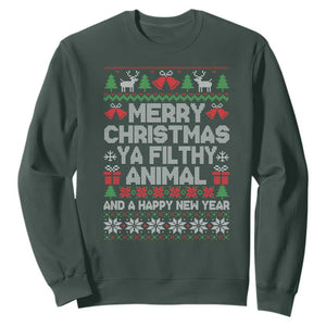 Funny Merry Christmas And A Happy New Year Sweatshirt Christmas Movie TS11 Dark Forest Green Print Your Wear