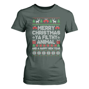 Funny Merry Christmas And A Happy New Year T Shirt For Women Christmas Movie TS11 Dark Forest Green Print Your Wear