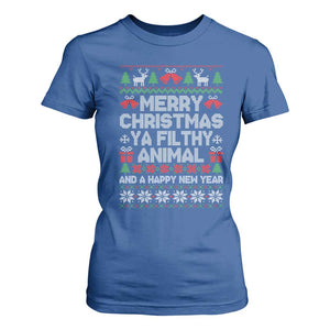 Funny Merry Christmas And A Happy New Year T Shirt For Women Christmas Movie TS11 Royal Blue Print Your Wear