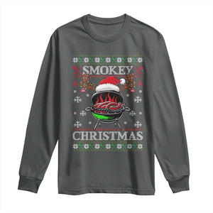 Funny Smokey Christmas Grilling Long Sleeve Shirt BBQ Meat Father's Day TS11 Dark Heather Print Your Wear