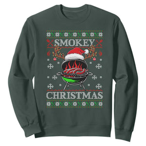 Funny Smokey Christmas Grilling Sweatshirt BBQ Meat Father's Day TS11 Dark Forest Green Print Your Wear