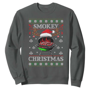 Funny Smokey Christmas Grilling Sweatshirt BBQ Meat Father's Day TS11 Dark Heather Print Your Wear