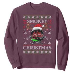 Funny Smokey Christmas Grilling Sweatshirt BBQ Meat Father's Day TS11 Maroon Print Your Wear