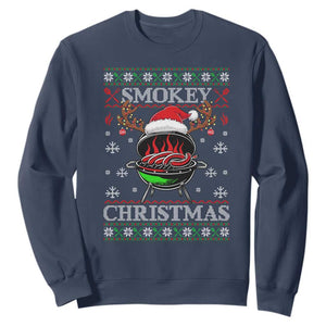 Funny Smokey Christmas Grilling Sweatshirt BBQ Meat Father's Day TS11 Navy Print Your Wear