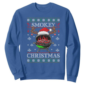 Funny Smokey Christmas Grilling Sweatshirt BBQ Meat Father's Day TS11 Royal Blue Print Your Wear