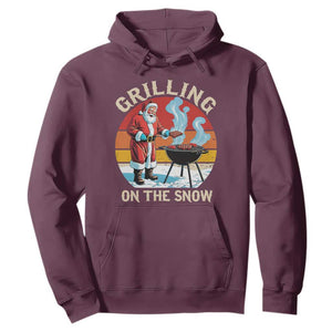 Funny Christmas Grilling Santa Hoodie Grilling On The Snow TS11 Maroon Print Your Wear