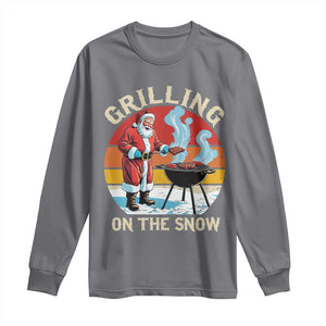 Funny Christmas Grilling Santa Long Sleeve Shirt Grilling On The Snow TS11 Charcoal Print Your Wear