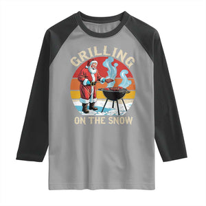Funny Christmas Grilling Santa Raglan Shirt Grilling On The Snow TS11 Sport Gray Black Print Your Wear