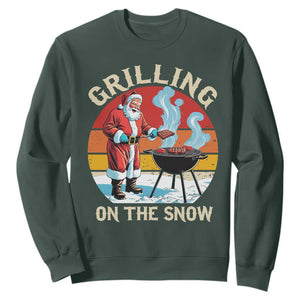 Funny Christmas Grilling Santa Sweatshirt Grilling On The Snow TS11 Dark Forest Green Print Your Wear