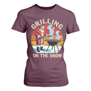 Funny Christmas Grilling Santa T Shirt For Women Grilling On The Snow TS11 Maroon Print Your Wear