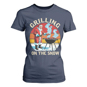 Funny Christmas Grilling Santa T Shirt For Women Grilling On The Snow TS11 Navy Print Your Wear