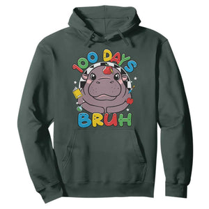 Funny Moo Deng 100 Days Bruh Hoodie Happy 100 Days Of School TS11 Dark Forest Green Print Your Wear