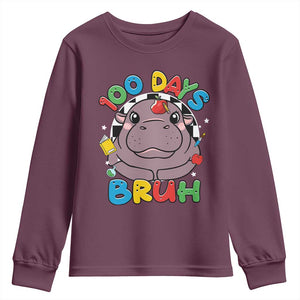 Funny Moo Deng 100 Days Bruh Youth Sweatshirt Happy 100 Days Of School TS11 Maroon Print Your Wear