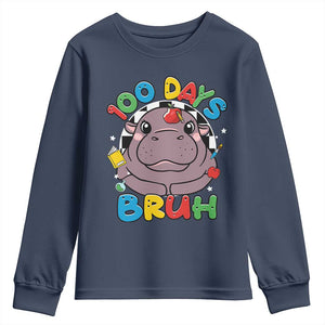 Funny Moo Deng 100 Days Bruh Youth Sweatshirt Happy 100 Days Of School TS11 Navy Print Your Wear