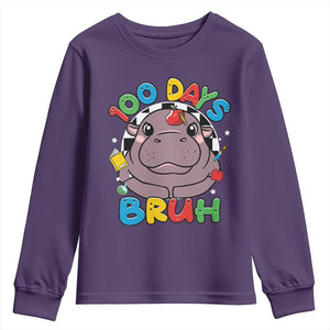 Funny Moo Deng 100 Days Bruh Youth Sweatshirt Happy 100 Days Of School TS11 Purple Print Your Wear